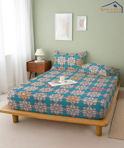 Moroccan Mosaic Flat Double Bedsheet With 2 Coordinate Pillow Covers