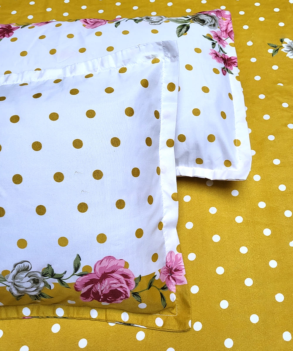 Mustard Floral King Fitted Bedsheet With 2 Pillow Covers