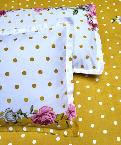 Mustard Floral King Fitted Bedsheet With 2 Pillow Covers