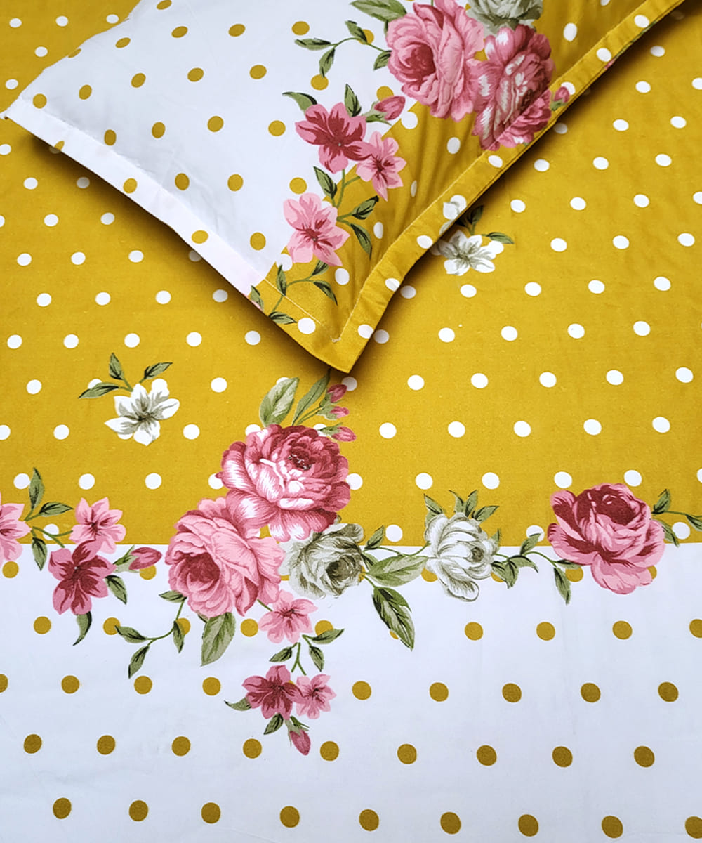 Mustard Floral Comforter Set With Bedsheet & Pillow Covers