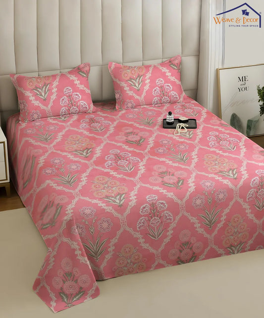 Coral Blossom Flat Double Bedsheet With 2 Pillow Covers