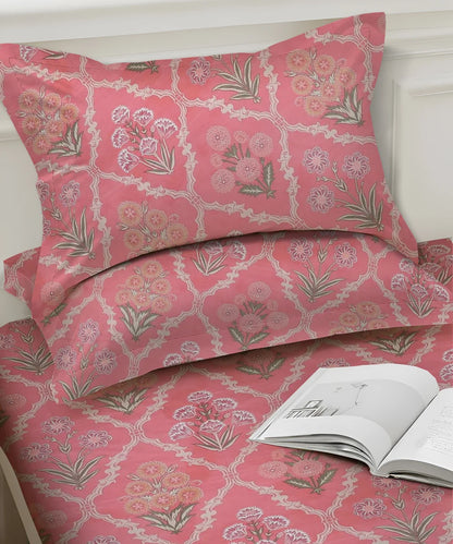 Coral Blossom Flat Double Bedsheet With 2 Pillow Covers