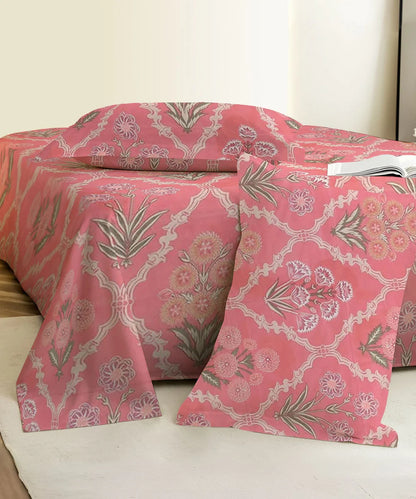 Coral Blossom Flat Double Bedsheet With 2 Pillow Covers