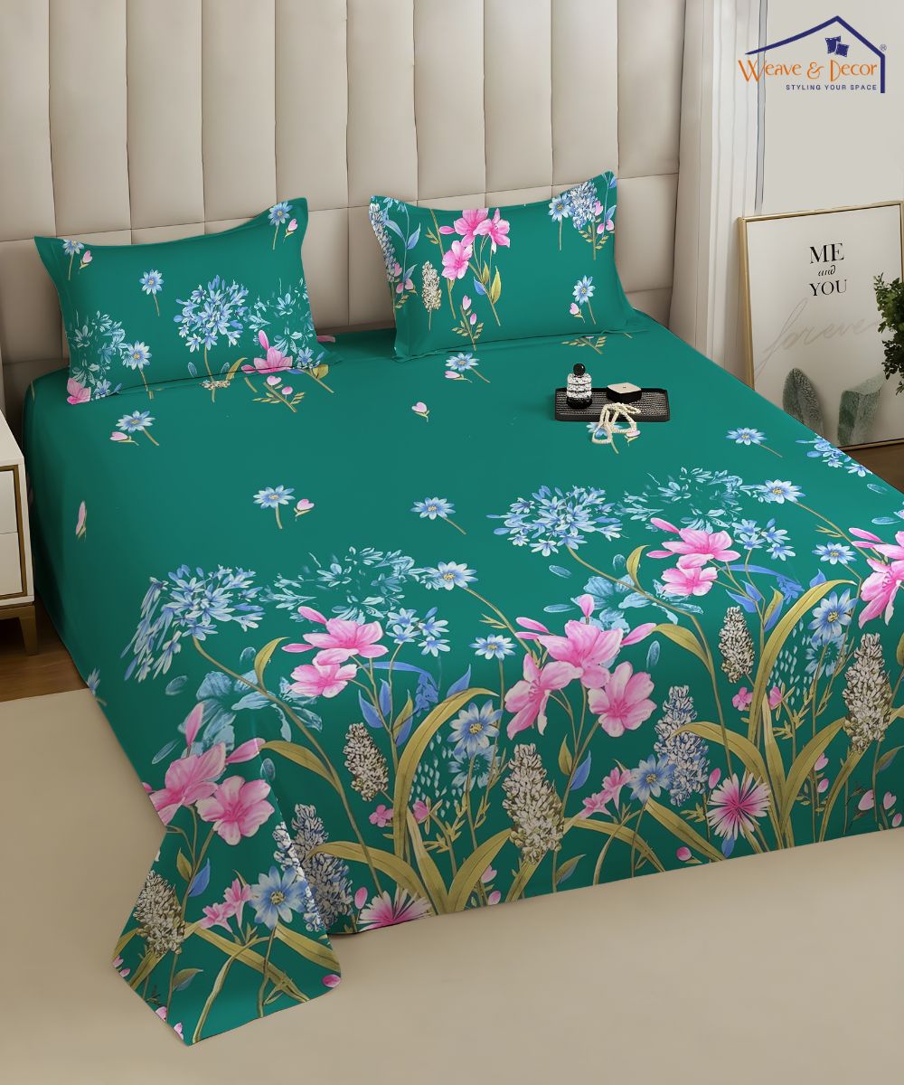 Ever Green Floral Charm King Size Bedsheet With 2 Pillow Cover