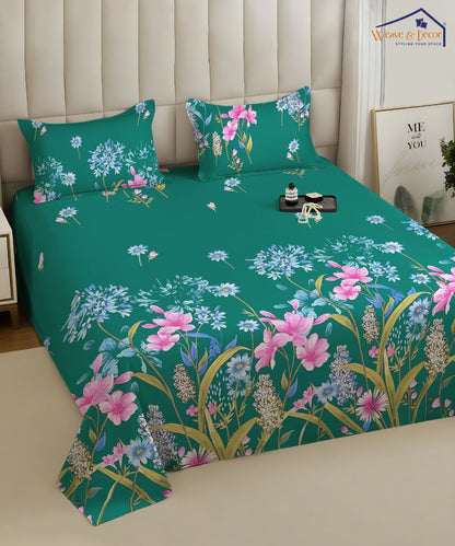 Ever Green Floral Charm King Size Bedsheet With 2 Pillow Cover
