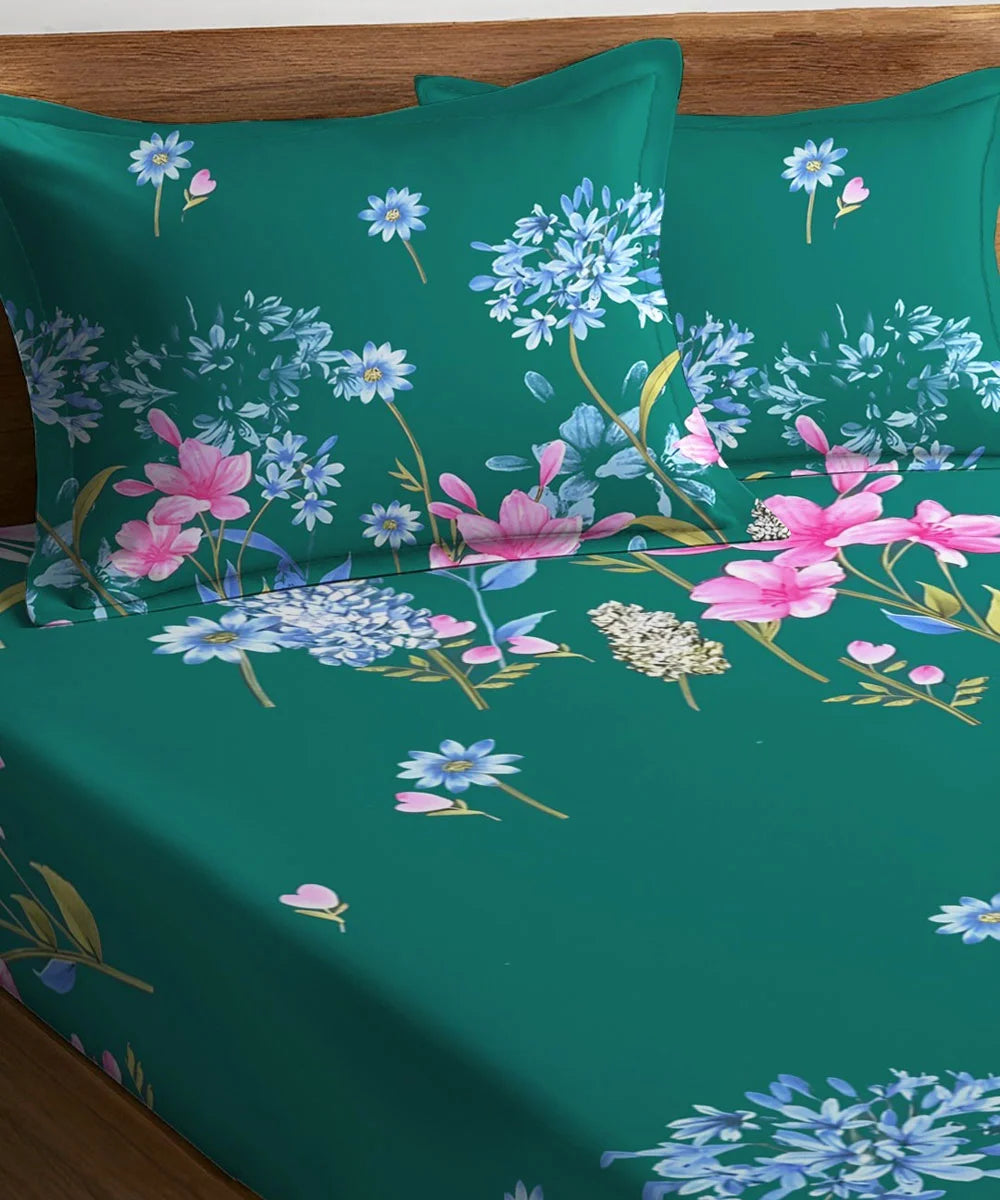 Ever Green Floral Charm King Size Bedsheet With 2 Pillow Cover