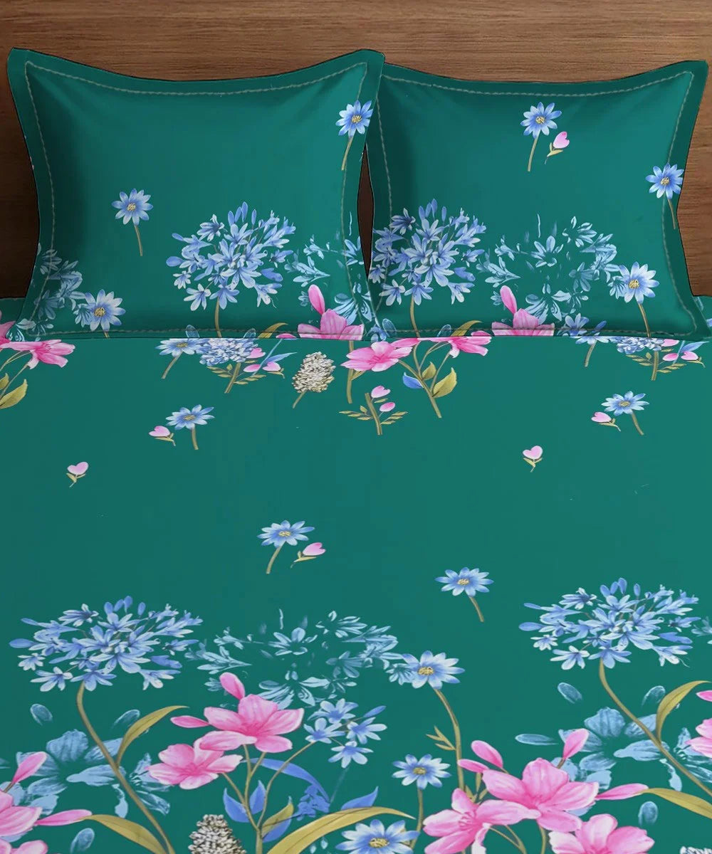 Ever Green Floral Charm King Size Bedsheet With 2 Pillow Cover
