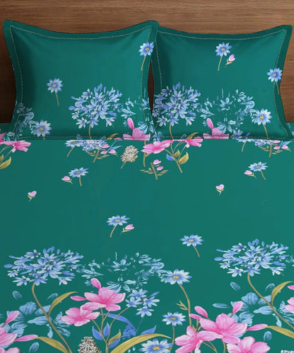 Ever Green Floral Charm King Size Bedsheet With 2 Pillow Cover
