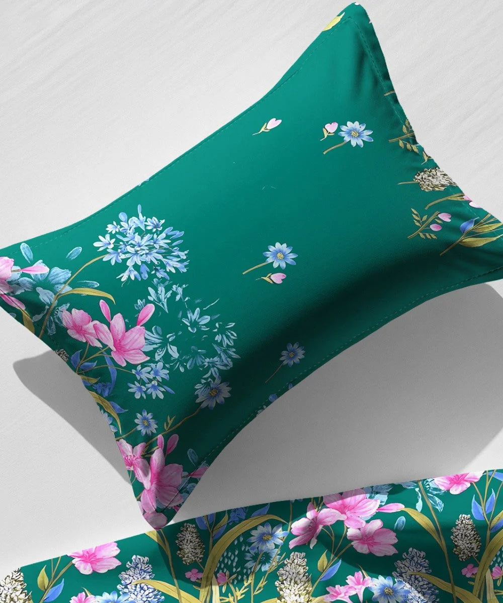 Ever Green Floral Charm King Size Bedsheet With 2 Pillow Cover