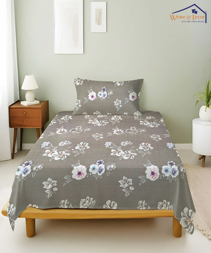 Smoky Blossom Flat Double Bedsheet With 2 Pillow Covers