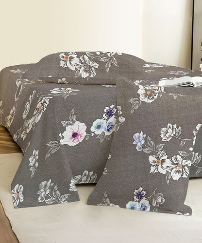 Smoky Blossom Flat Double Bedsheet With 2 Pillow Covers