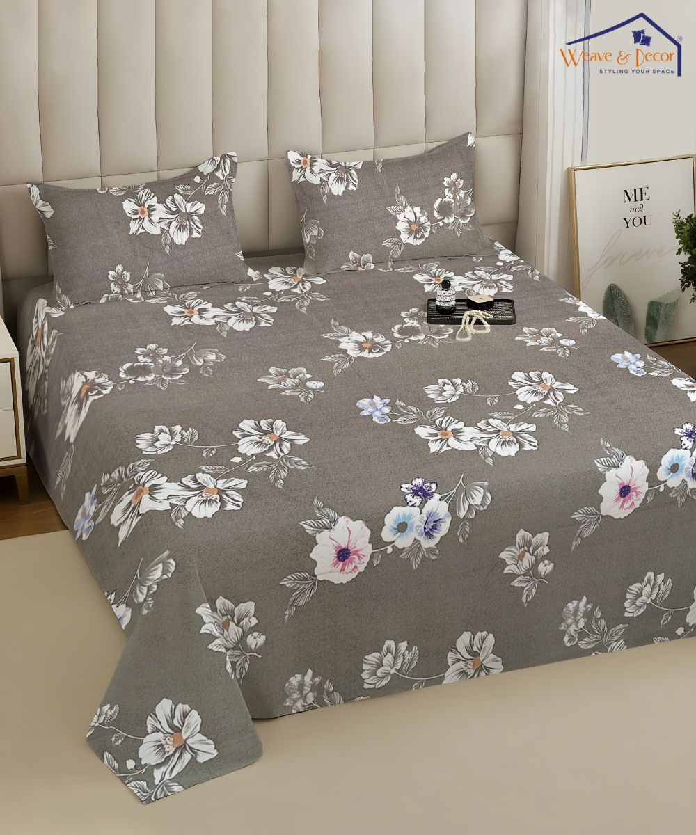 Smoky Blossom Flat Double Bedsheet With 2 Pillow Covers