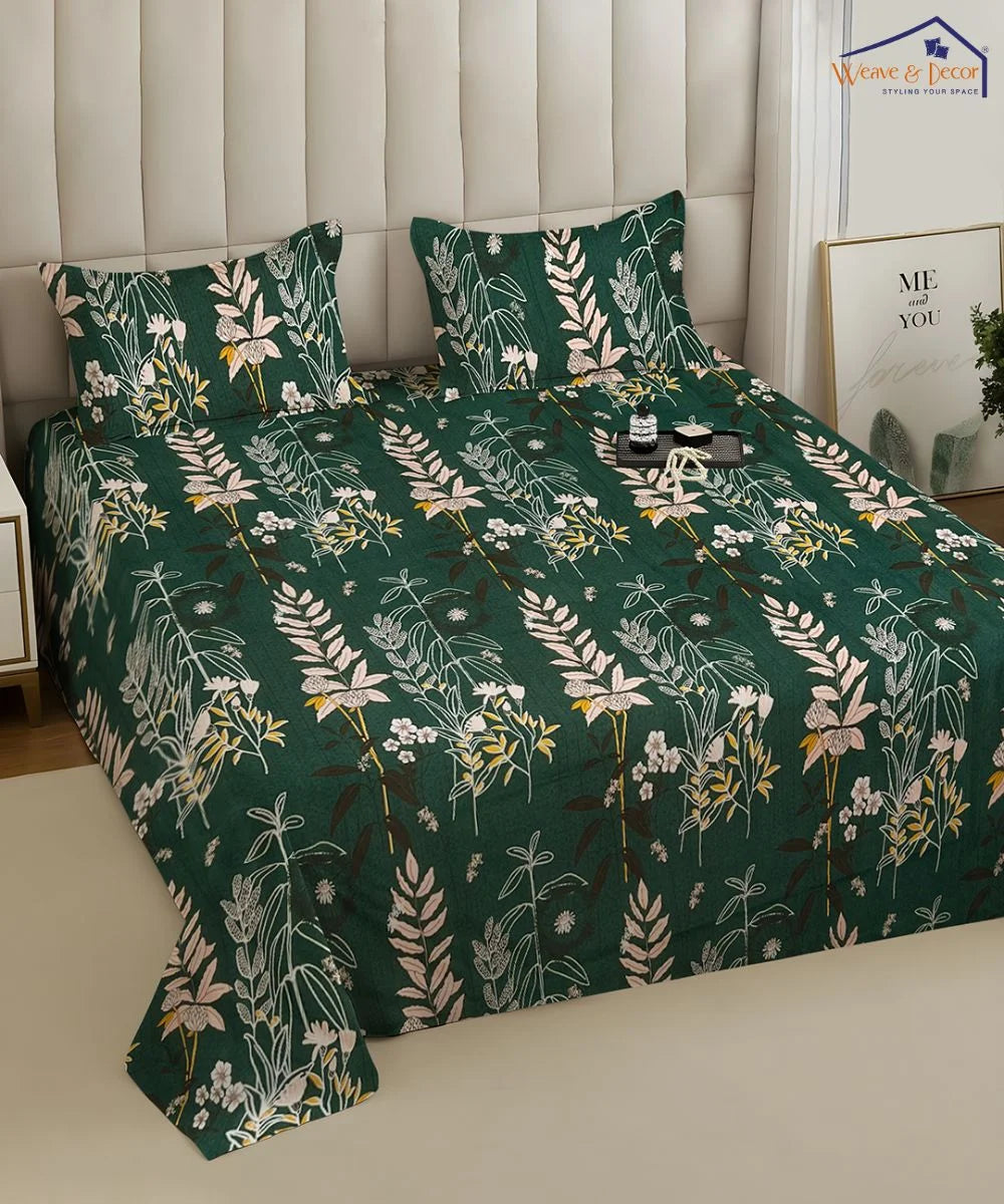 Emerald Forest Charm Flat Bedsheet With Pillow Covers