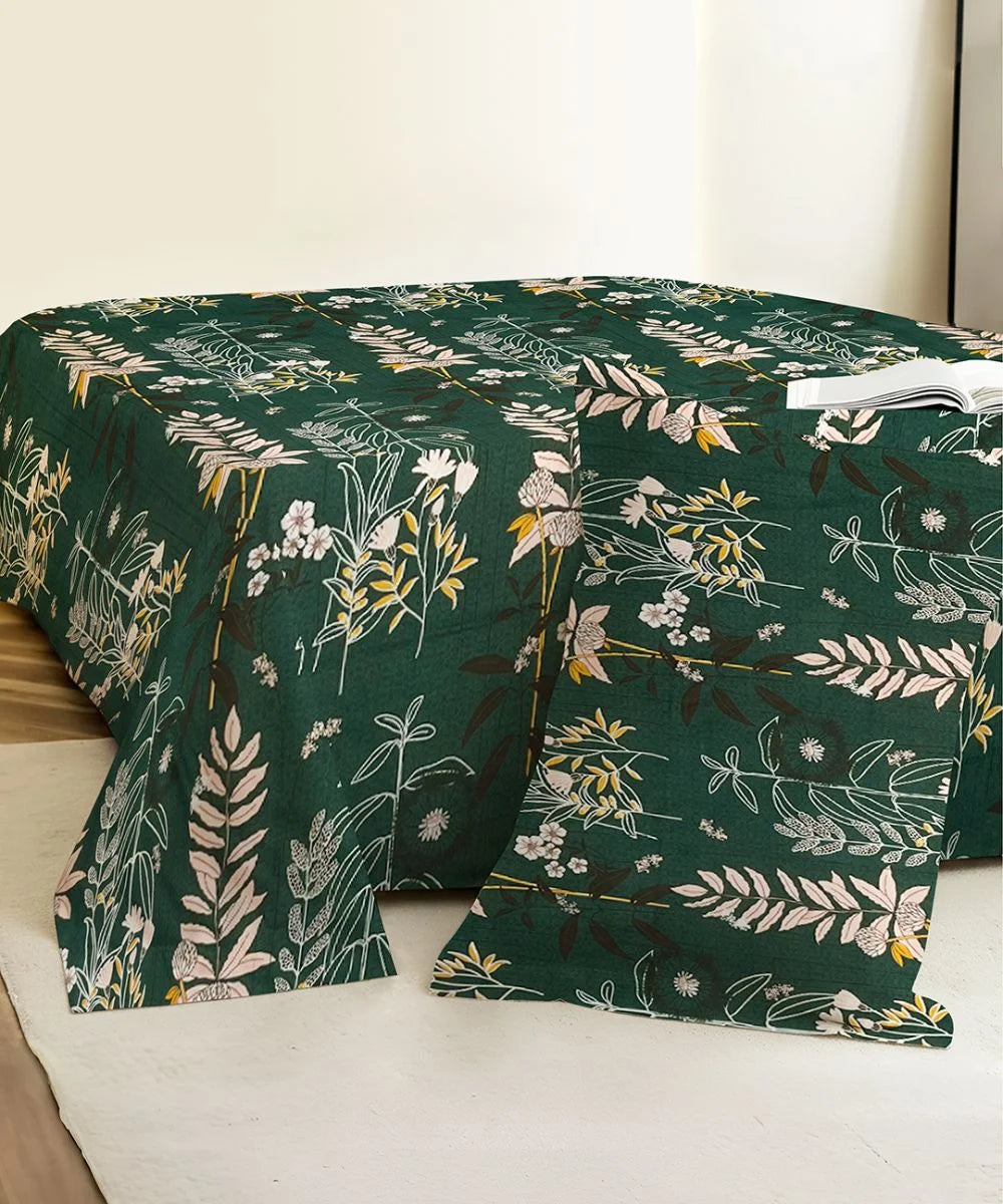 Emerald Forest Charm Flat Bedsheet With Pillow Covers