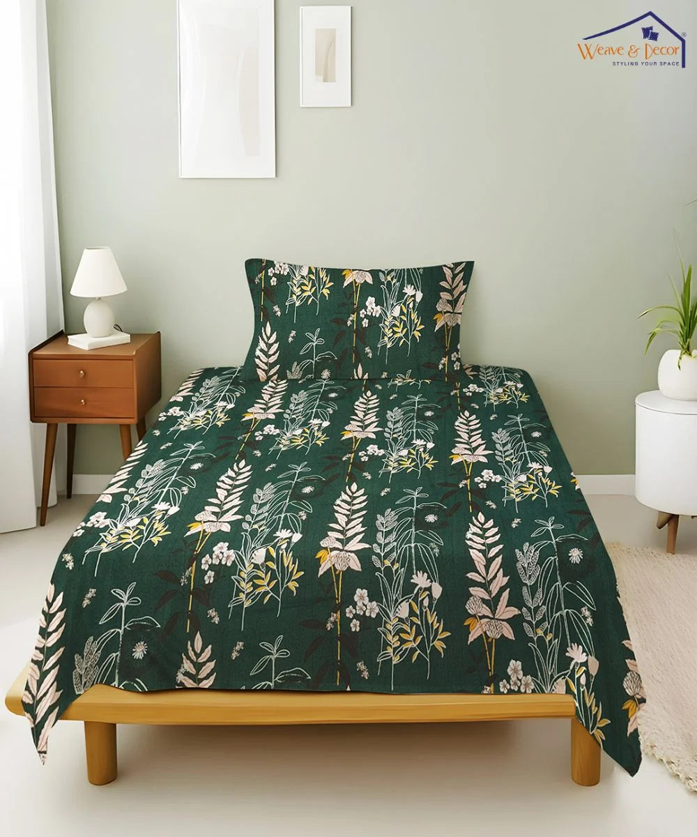 Emerald Forest Charm Flat Bedsheet With Pillow Covers
