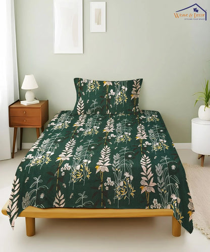 Emerald Forest Charm Flat Bedsheet With Pillow Covers