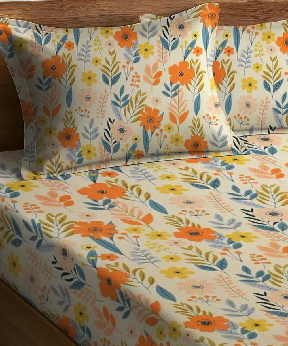 Nature's Whimsy King Size Bedsheet With 2 Pillow Cover