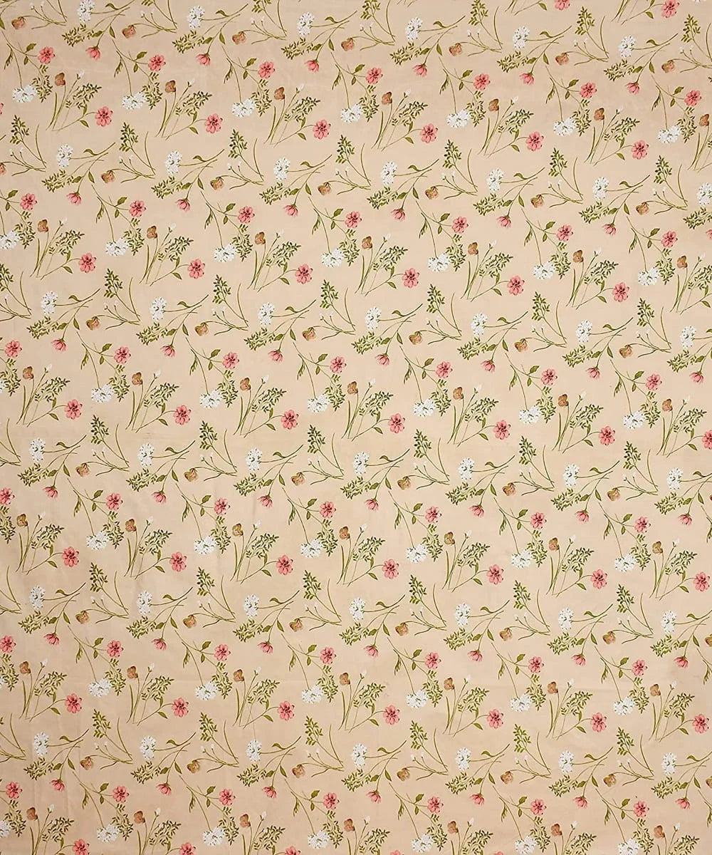 Cream Floral King Size Bedsheet With 2 Pillow Cover