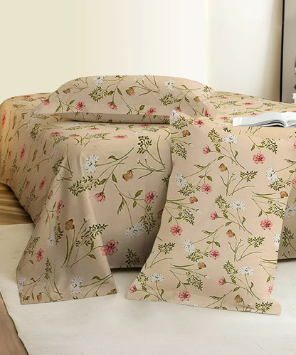 Cream Floral King Size Bedsheet With 2 Pillow Cover