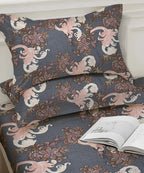 Midnight Flourish King Size Bedsheet With 2 Pillow Cover