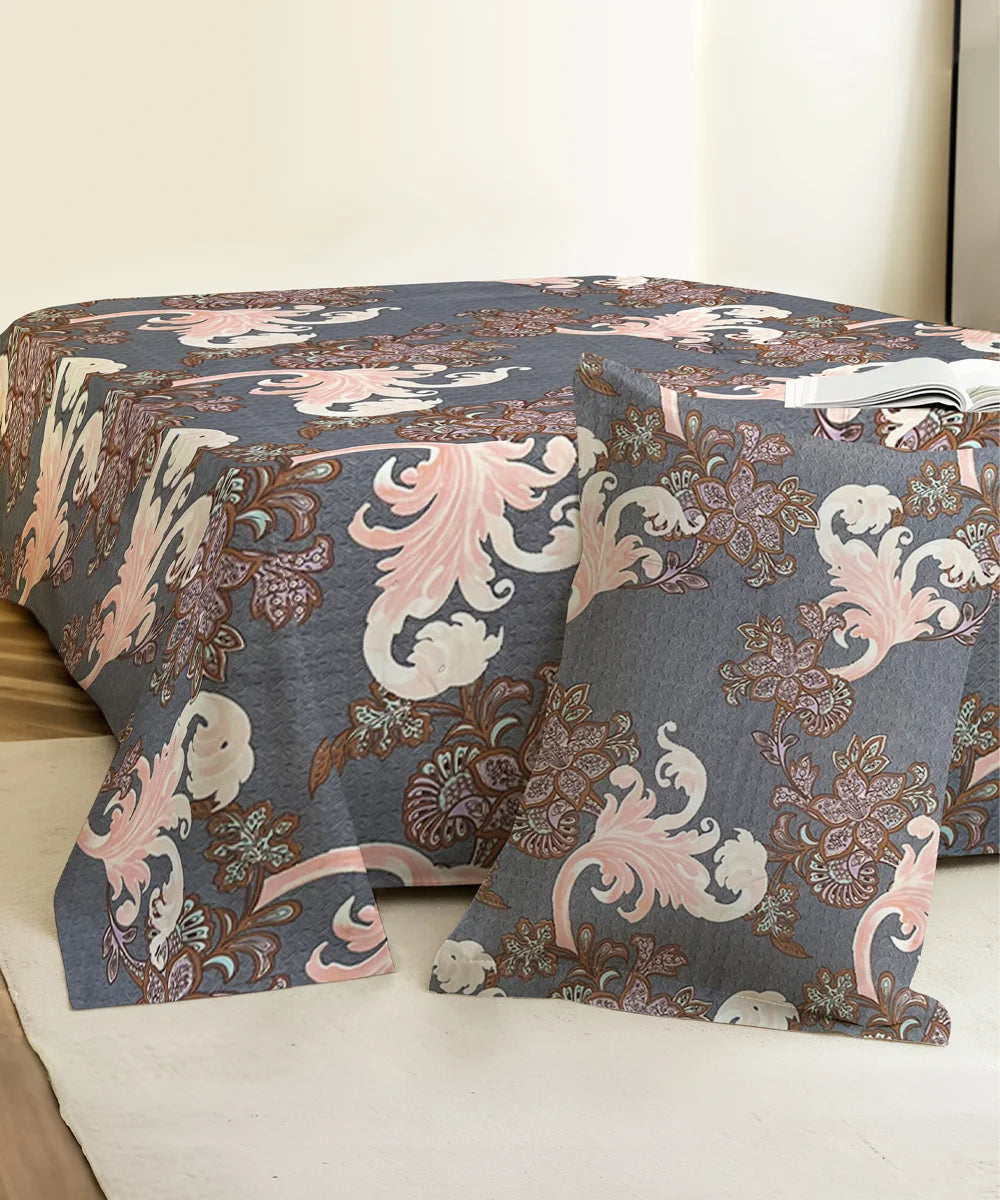 Midnight Flourish King Size Bedsheet With 2 Pillow Cover