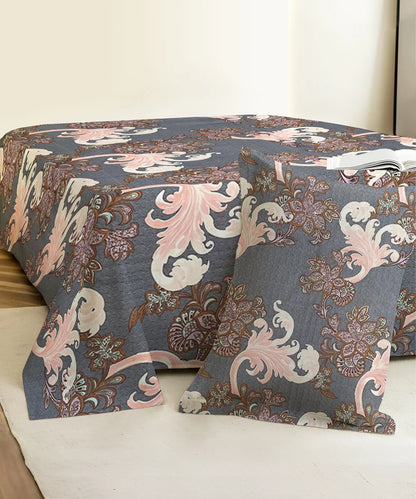 Midnight Flourish King Size Bedsheet With 2 Pillow Cover