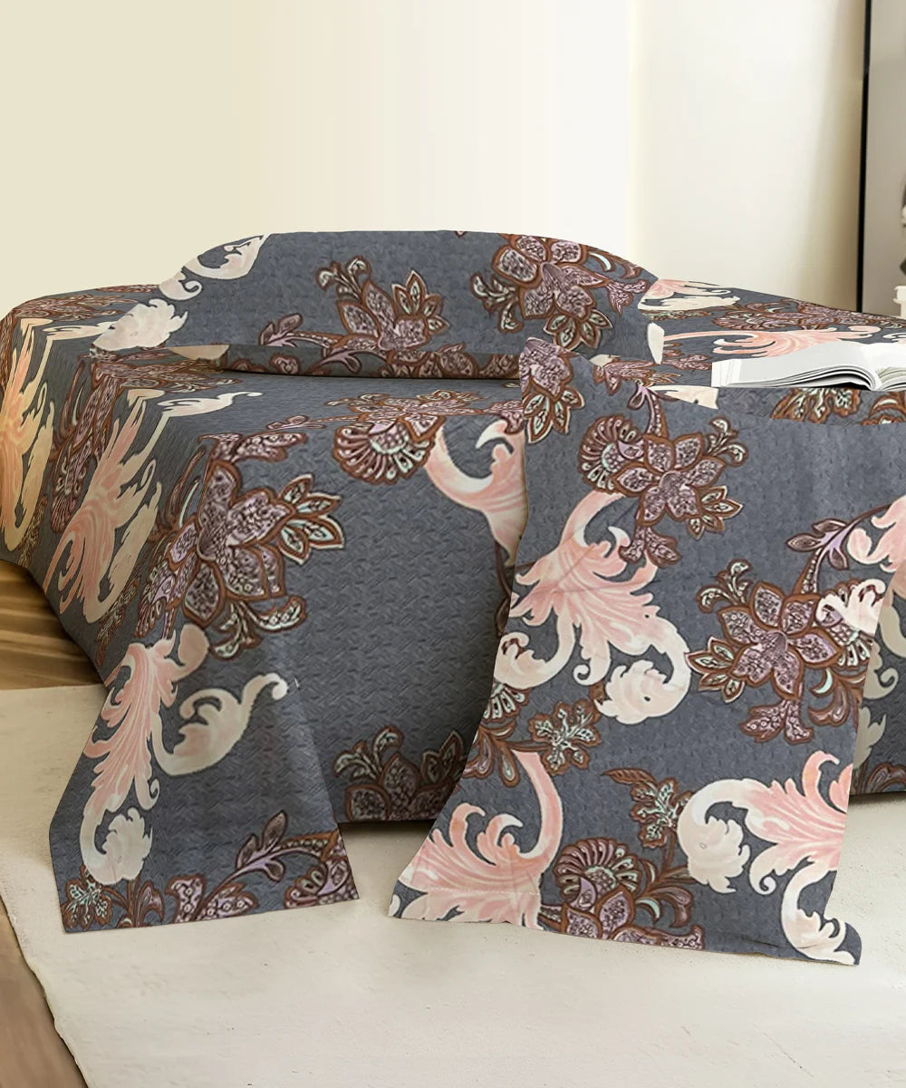 Midnight Flourish King Size Bedsheet With 2 Pillow Cover