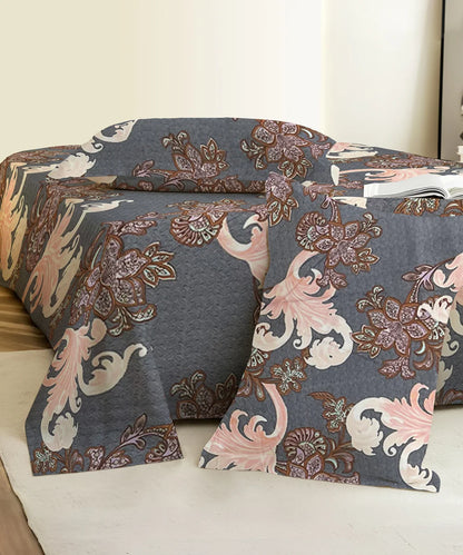 Midnight Flourish King Size Bedsheet With 2 Pillow Cover