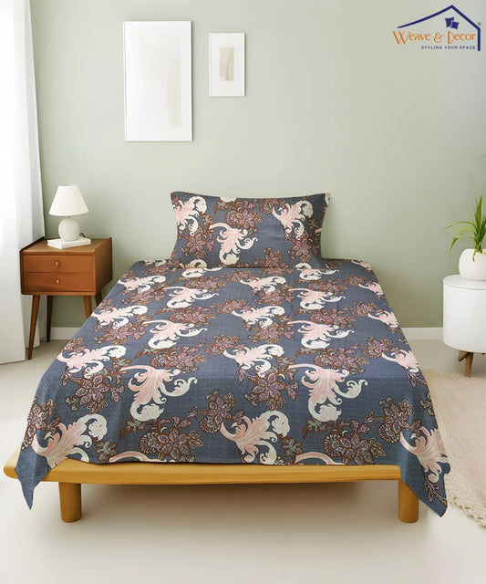Midnight Flourish King Size Bedsheet With 2 Pillow Cover