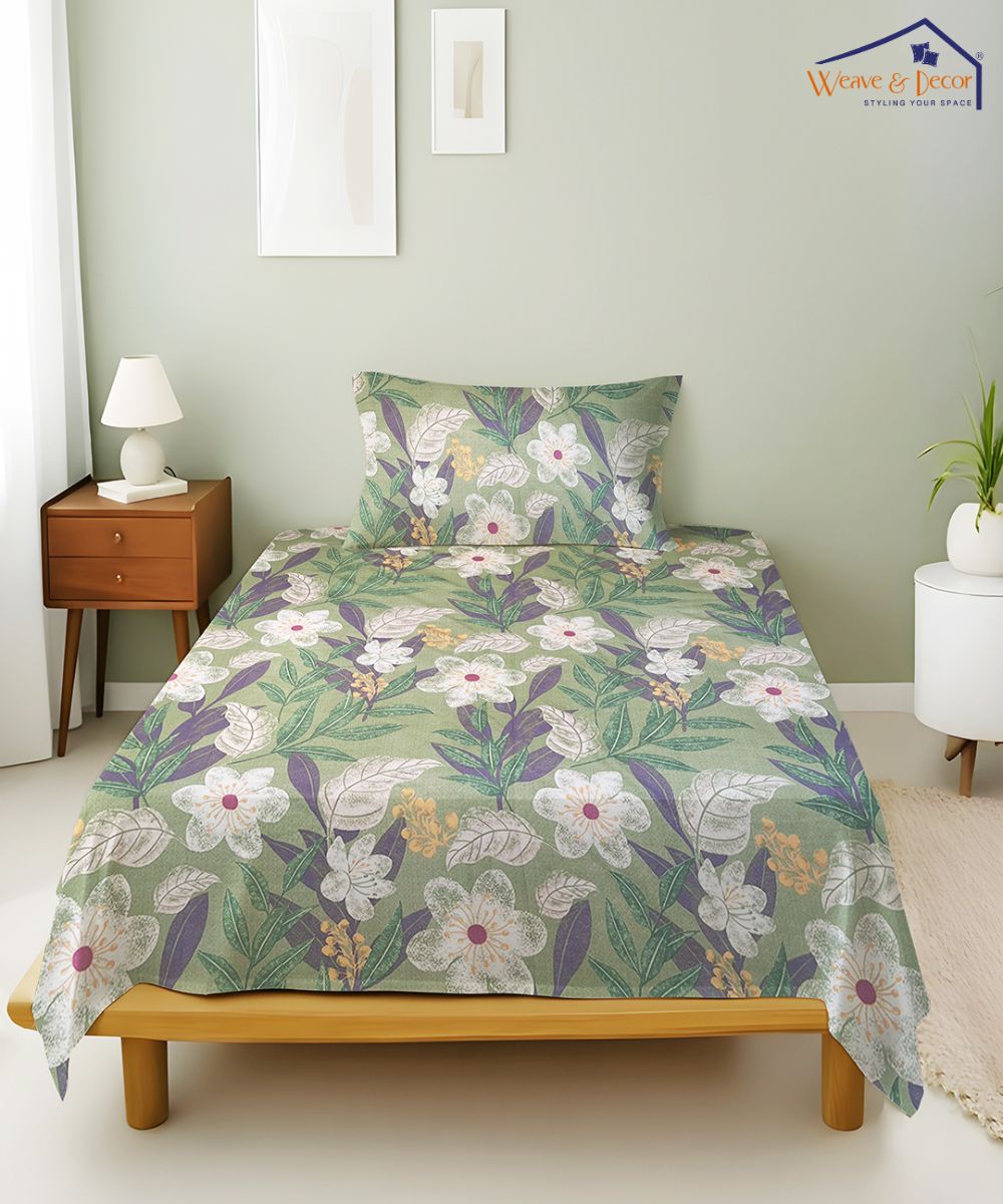 Garden Whisper Flat Double Bedsheet With 2 Pillow Covers