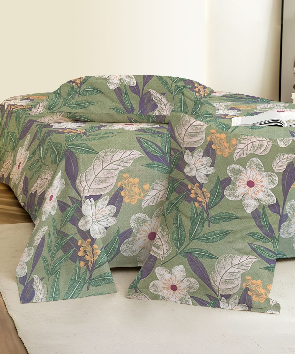 Garden Whisper Flat Double Bedsheet With 2 Pillow Covers