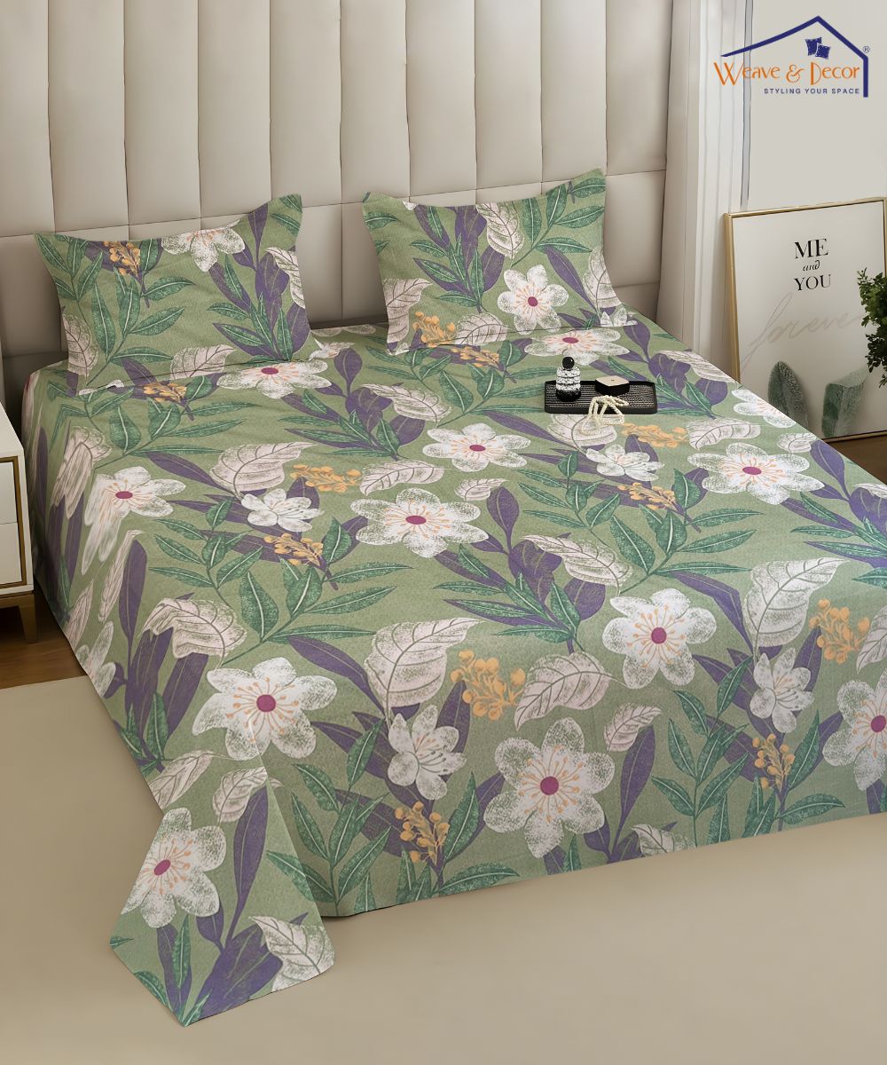 Garden Whisper Flat Double Bedsheet With 2 Pillow Covers