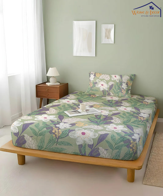 Garden Whisper Flat Double Bedsheet With 2 Pillow Covers