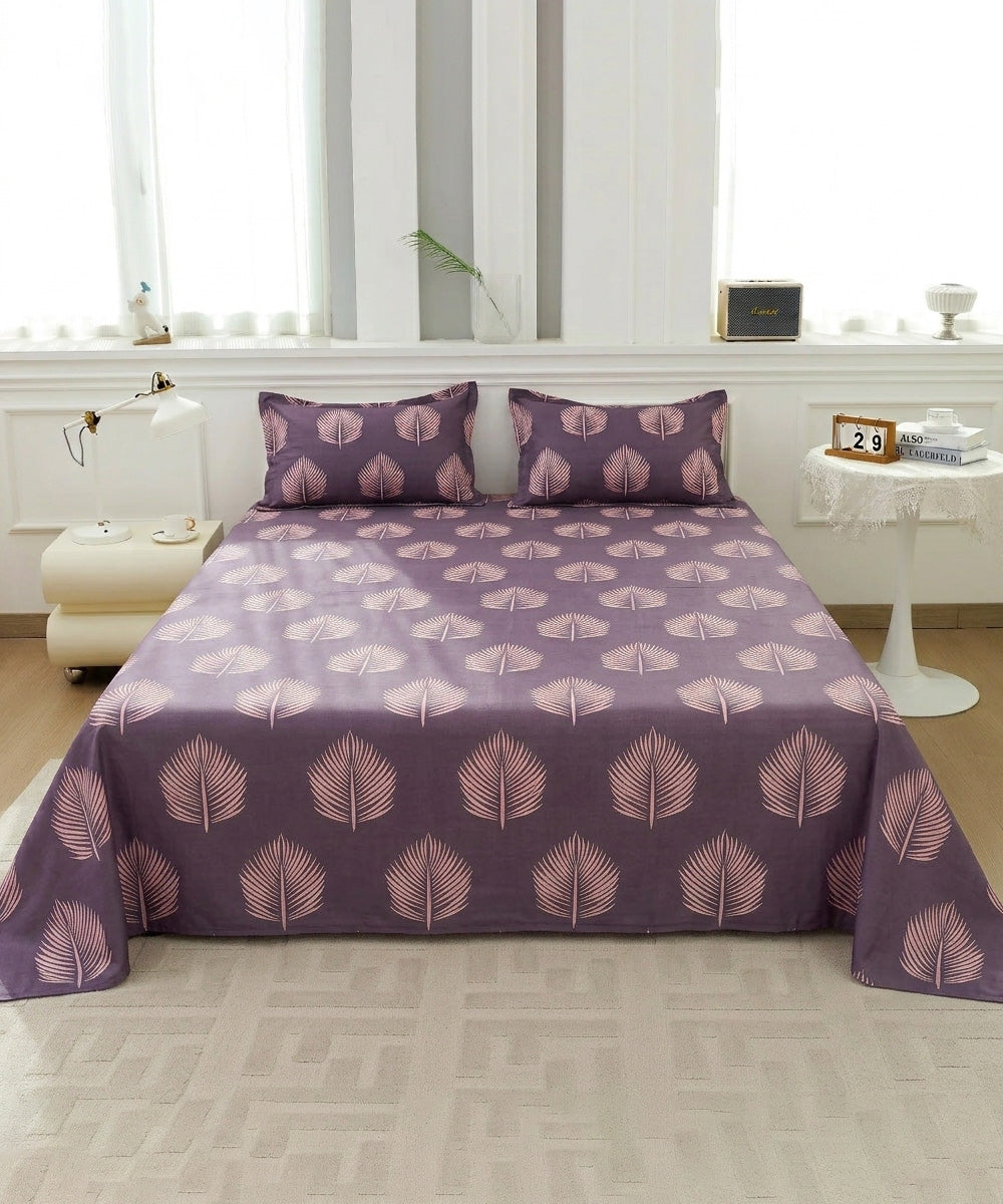 Twilight Leaves Flat Double Bedsheet With 2 Pillow Covers