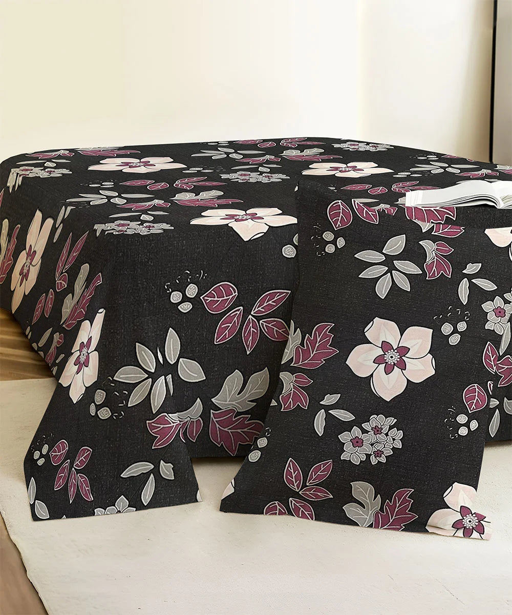 Dusky Bloom Flat Double Bedsheet With 2 Pillow Covers