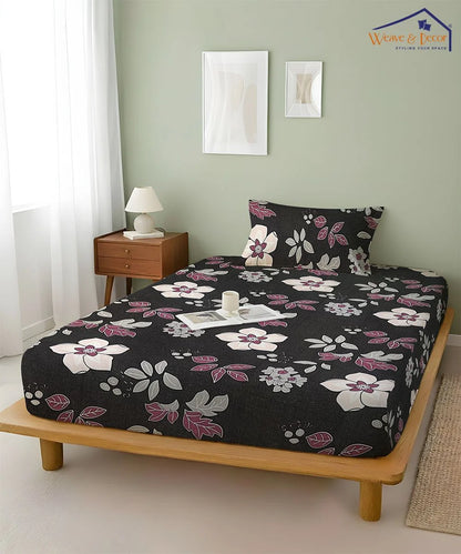 Dusky Bloom Flat Double Bedsheet With 2 Pillow Covers