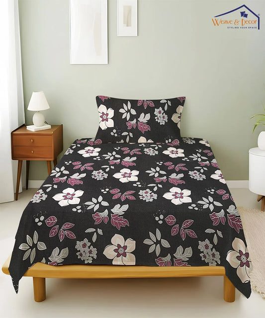 Dusky Bloom Flat Double Bedsheet With 2 Pillow Covers