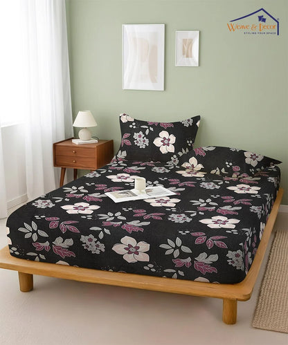 Dusky Bloom Flat Double Bedsheet With 2 Pillow Covers