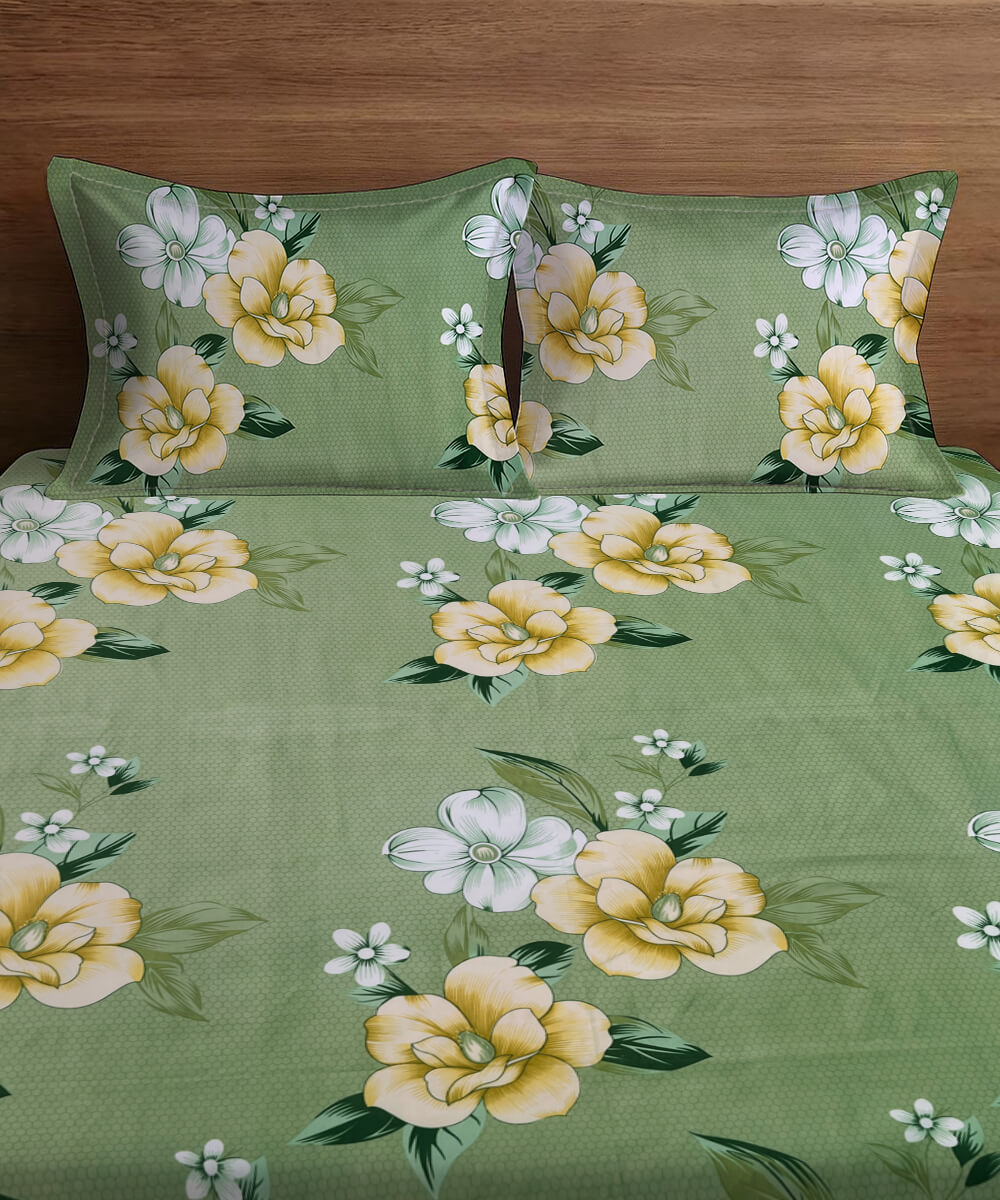 Green Whisper Flat Double Bedsheet With 2 Pillow Covers