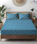 Ocean Check King Size Bedsheet With 2 Pillow Cover
