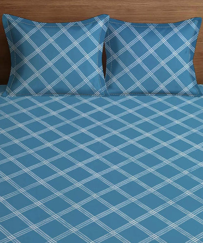 Ocean Check King Size Bedsheet With 2 Pillow Cover