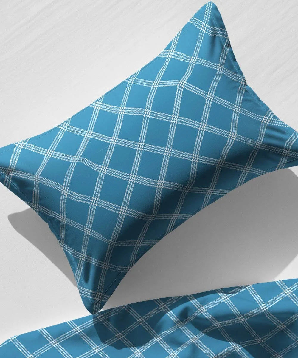 Ocean Check King Size Bedsheet With 2 Pillow Cover