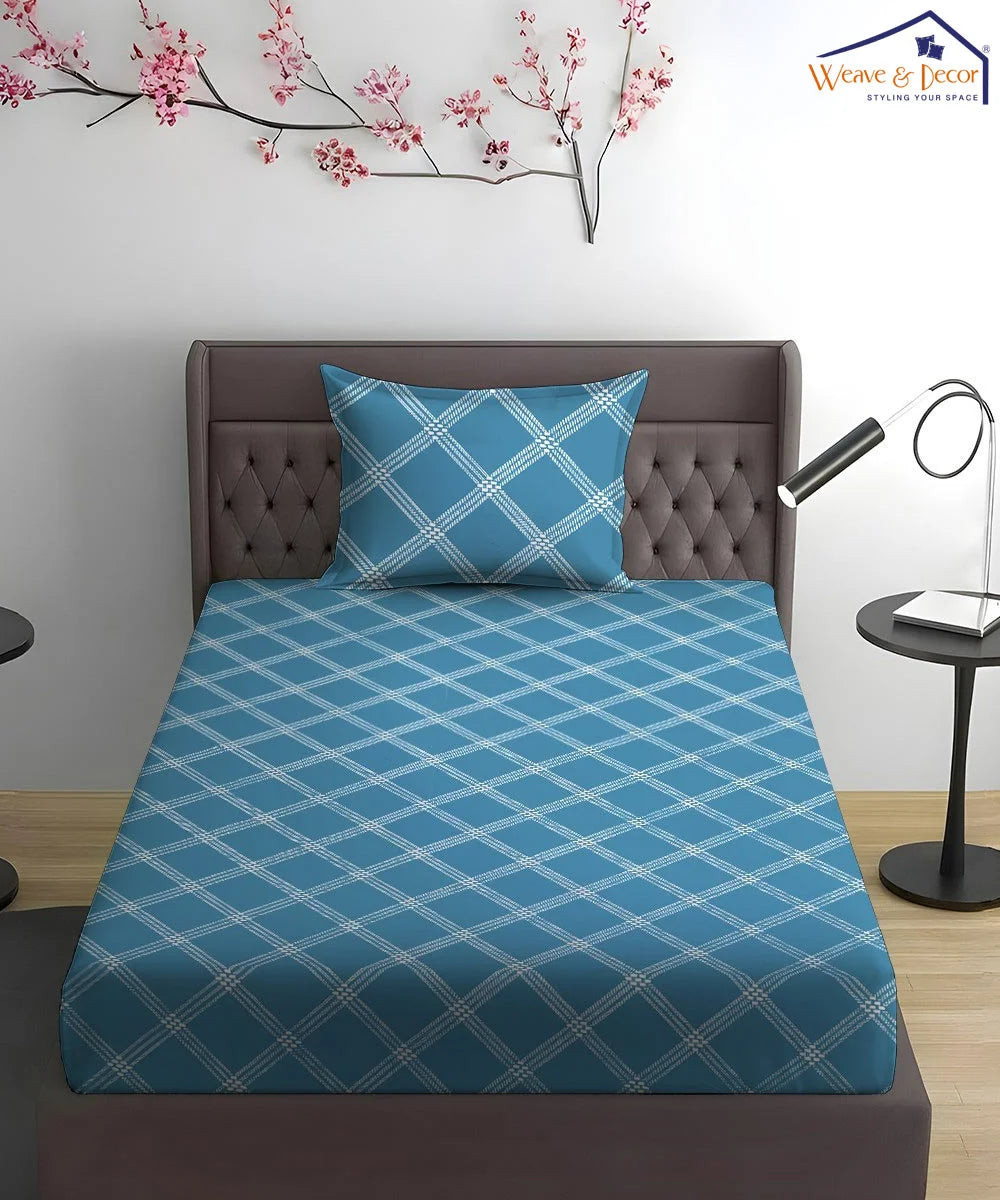 Ocean Check King Size Bedsheet With 2 Pillow Cover