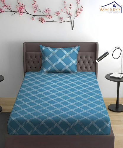 Ocean Check King Size Bedsheet With 2 Pillow Cover