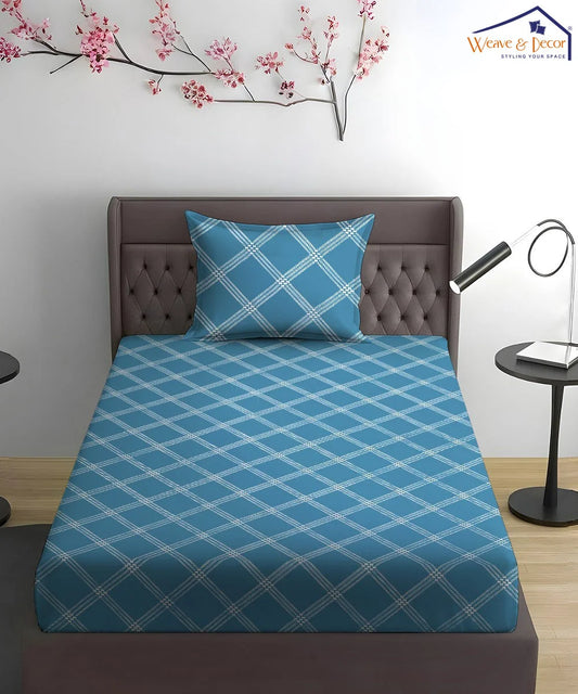 Ocean Check King Size Bedsheet With 2 Pillow Cover