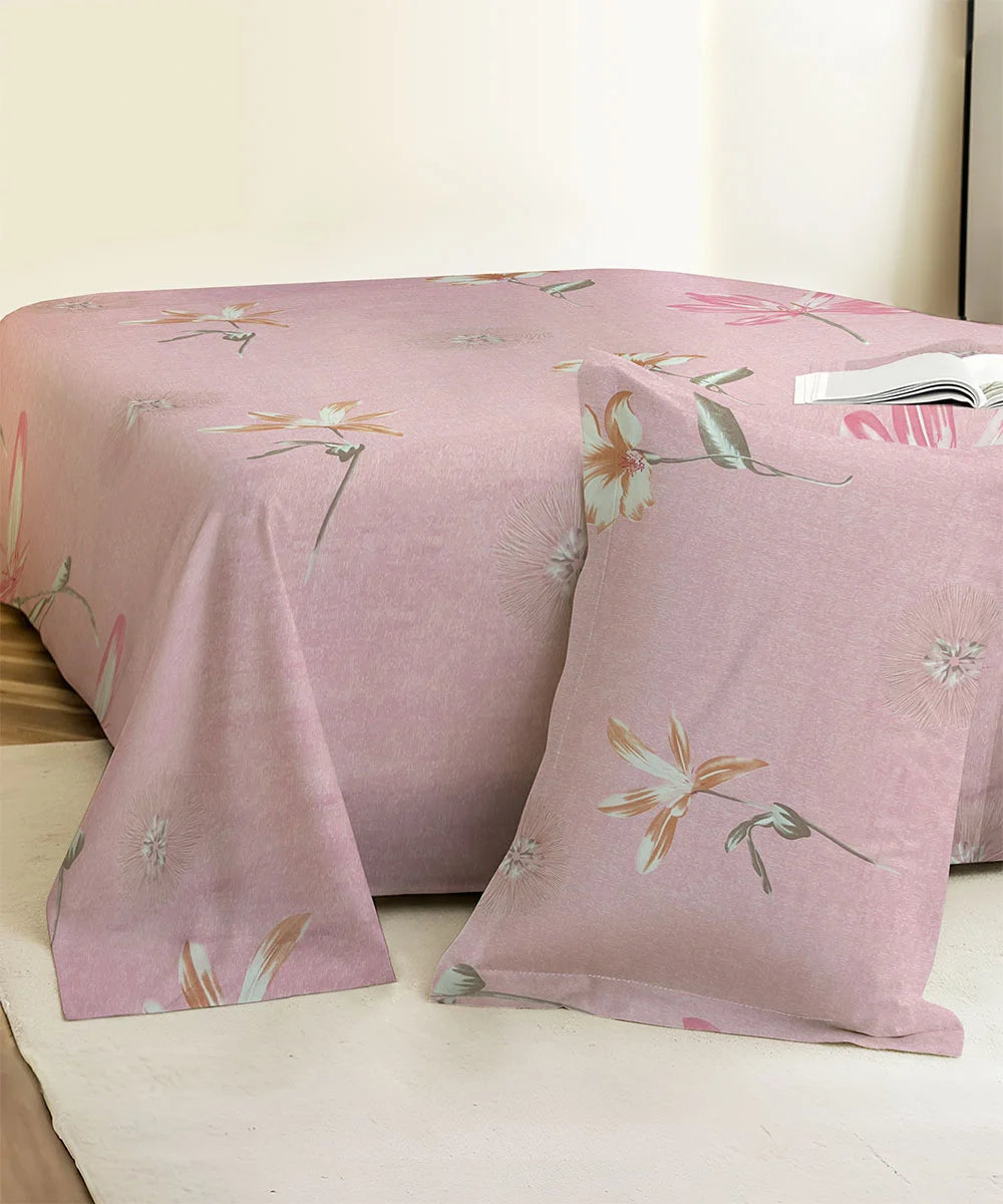 Gentle Blooms Flat Bedsheet With Pillow Covers
