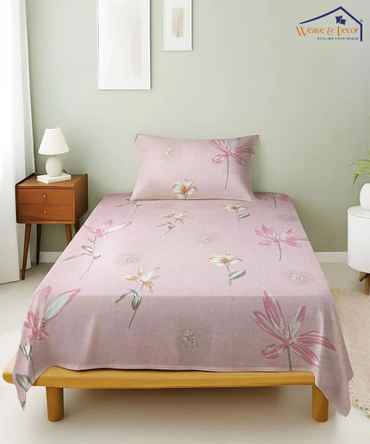 Gentle Blooms Flat Bedsheet With Pillow Covers