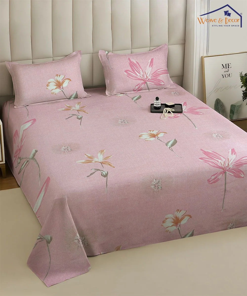 Gentle Blooms Flat Bedsheet With Pillow Covers