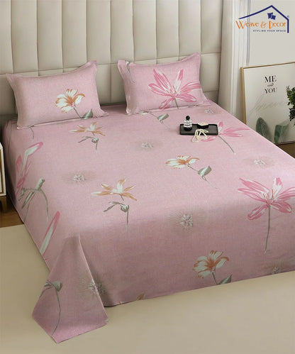 Gentle Blooms Flat Bedsheet With Pillow Covers