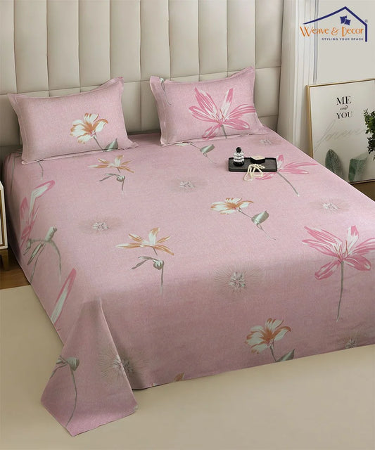 Gentle Blooms Flat Bedsheet With Pillow Covers